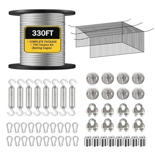 LAKNUAL Batting Cage Cable Kit, 70FT Batting Cage Netting Wire Tension Hang Kit, Suspension for Baseball and Softball Cages, DIY Batting Cages Hardware Kit for Home and Backyard, Net not Included