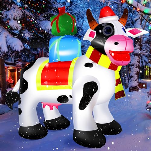 6 FT Outdoor Milk Cow Christmas Inflatables Decorations with Built-in LED Lights, Blow Up for Yard, Roof, Lawn