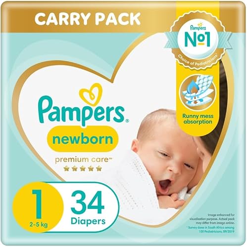 Pampers Premium Care - Size 1 (2-5 kg), 34 Diapers, Airflow Skin Comfort