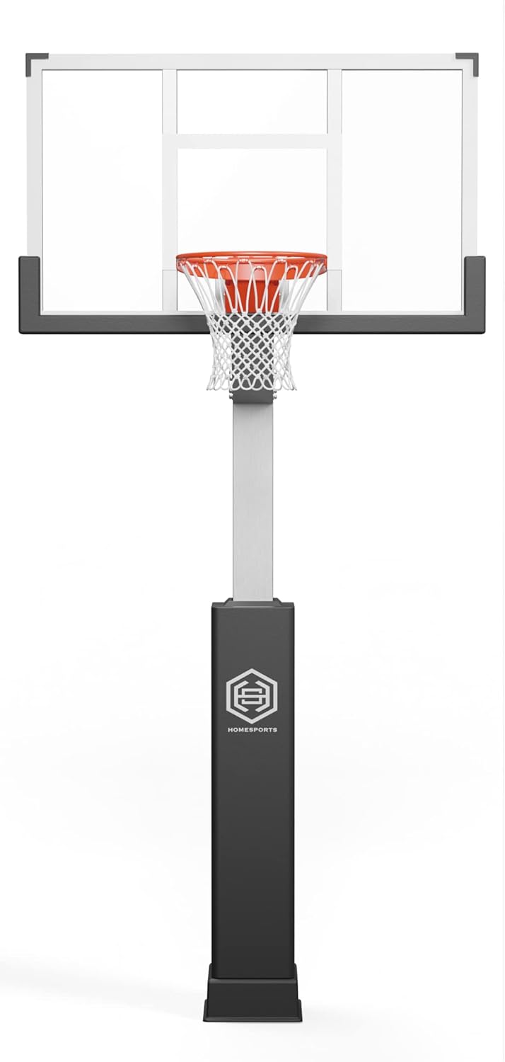 Dominator Premium Inground Adjustable Basketball Hoop - 60" Backboard w/ 3' Overhang - Aluminum Adjustable Basketball Goal - Adjusts from 7' - 10', Made of Heavy Duty Rust Proof Aluminum