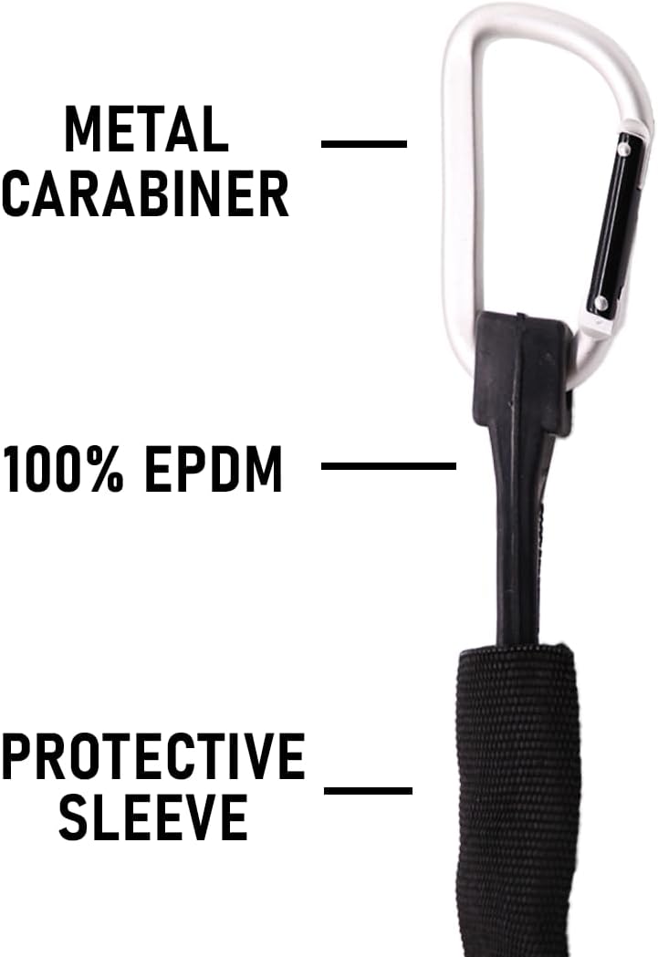 BoxerTool 16inch Heavy Duty Carabiner EPDM Strap – 2 Pack – Black Bungee and Protective Nylon Sleeve – Outdoor Bungee Cord Set