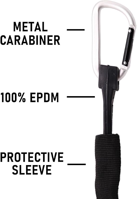 BoxerTool 16inch Heavy Duty Carabiner EPDM Strap 2 Pack Black Bungee and Protective Nylon Sleeve Marine, Boat, Jetski, Tent, Trucking, Trailer - Outdoor Bungee Cord Set