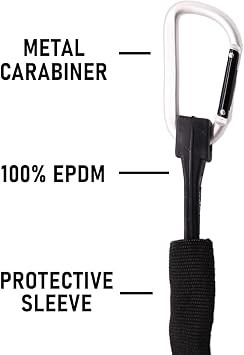 BoxerTool 16inch Heavy Duty Carabiner EPDM Strap 2 Pack Black Bungee and Protective Nylon Sleeve Marine, Boat, Jetski, Tent, Trucking, Trailer - Outdoor Bungee Cord Set
