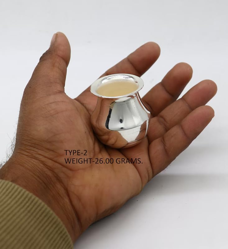 Image of Pure Silver Lotta |Kalash for Water or Milk | Home Temple Puja Article|Kitchen Article, Prosperity Gift | Handcrafted | Worship God