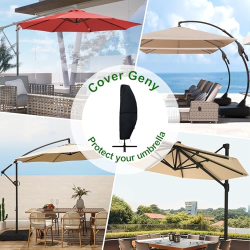 Patio Umbrella Cover Fits 7.5-11.5ft Cantilever Umbrella, Waterproof 600D Heavy Duty Offset Umbrella Covers with Extended Support Pole and Zip for Easy On Off, Outdoor Parasol Covers with Storage Bag.