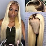 Ombre Blonde Lace Font Wigs Human Hair Dark Root #1b/613 Lace Frontal Wigs Brazilian Virgin Hair Pre Plucked HairLine with Bleached Knots Straight Lace Wig for Black Women 22Inch 150% Density…