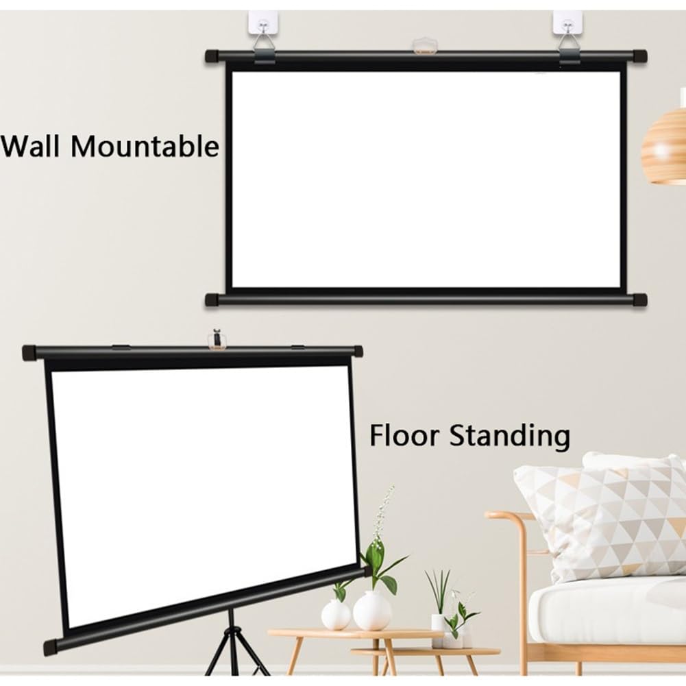 Schermo per Proiettore con Treppiede, Schermo di Proiezione Avvolgibile da 60/72 pollici, 16:9 Telo Proiettore per Home Theater, Ufficio(60inch)