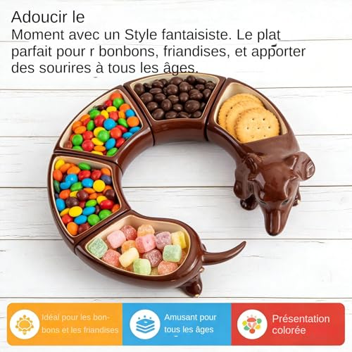 Plat de service à 5 sections teckel pour ne plus mélanger vos biscuits et noix - 4