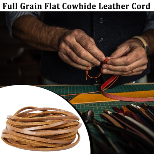 GORGECRAFT 5m Genuine Leather String 3mm Wide Flat Leather Cord 2mm Thick Cowhide Rope Braiding Thread for DIY Crafts Necklace Bracelets Anklet Keychains Boot Lace Jewelry Making Supplies - Image 4