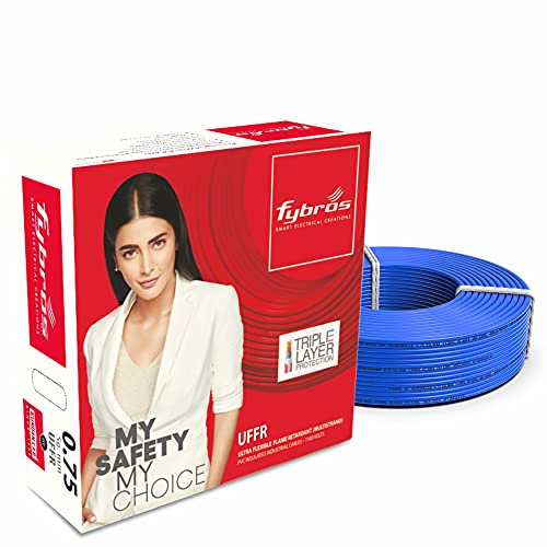 Image of Fybros ULTRA FLEXIBLE FR PVC Insulated 0.75 Sq Mm Wire | UFFR Blue Copper Wires & Cables| Cables For wiring | 0.75 Sq Mm Blue wire 90 meter| Industrial Wire Cable| Electrical Wire