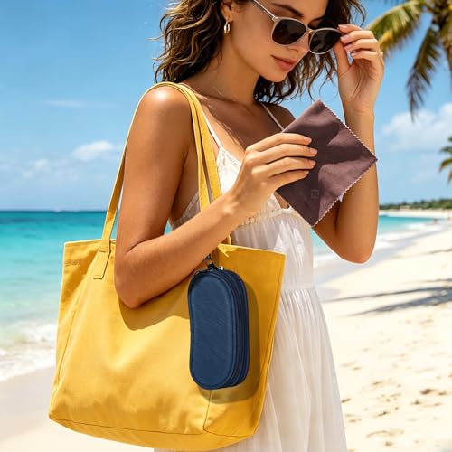 Image of FINTIE Double Sunglasses Case, Soft Portable Eyeglasses Pouch with Carabiner Clip, Dual Zipper Compartments for Men Women