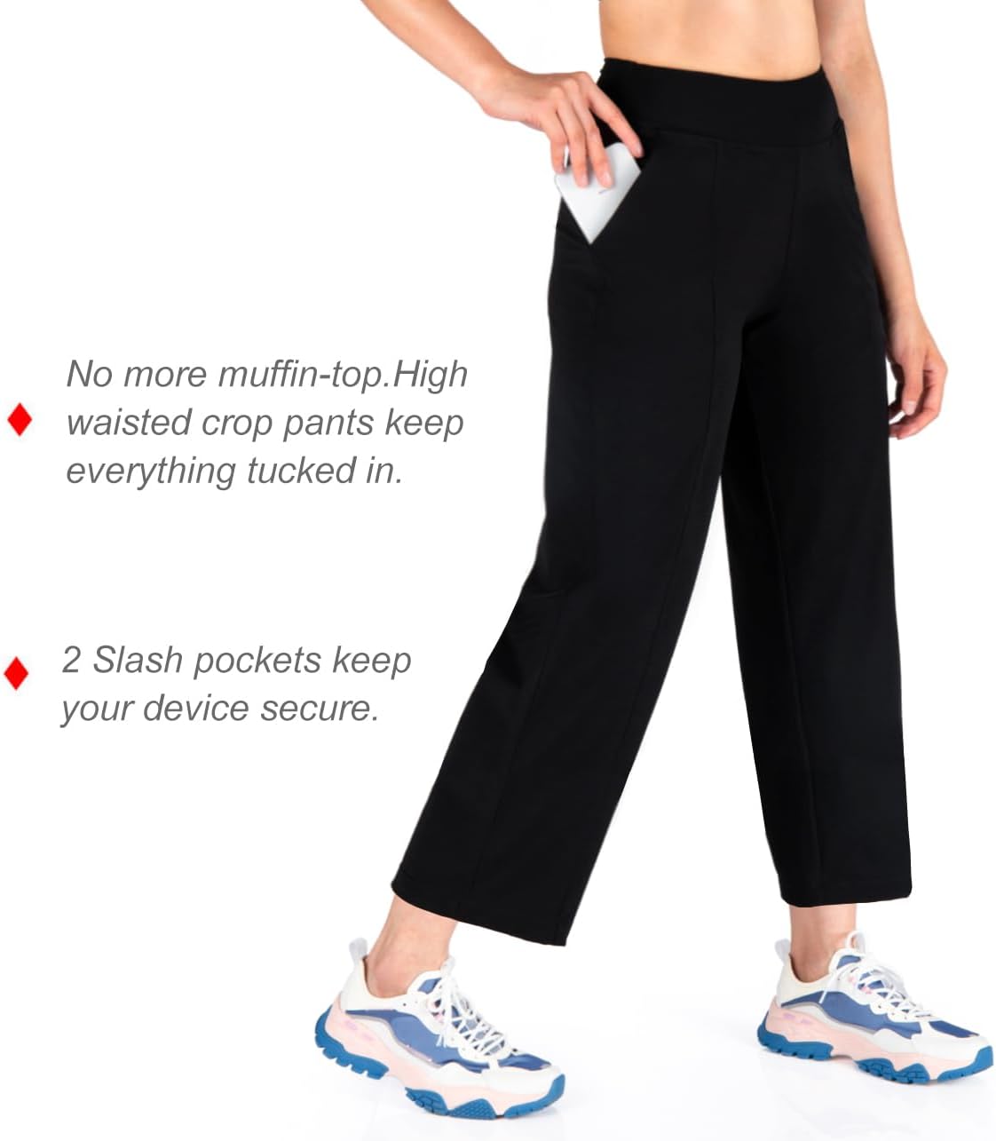 Yogipace Women's Wide Leg Cropped Pants with Pockets, Lightweight Summer Travel Casual Work High Waisted 22"/25"/28" Inseam