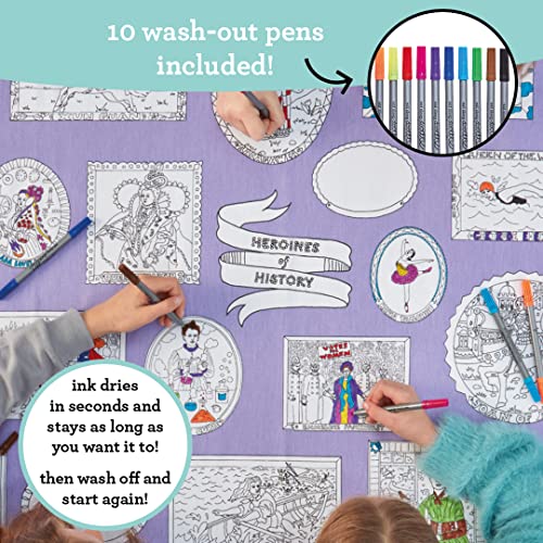 Eatsleepdoodle Coloring Tablecloth For Kids W/ 10Pk Washable Markers For Kids - 50X33In Heroines Giant Coloring Poster - Kids Coloring Tablecloth Ultra Washable & Reusable Arts And Crafts For Kids #TOP1