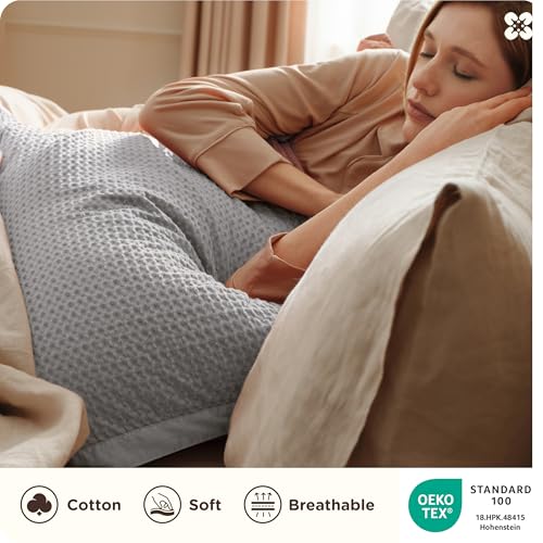 Image of Bedsure Cotton Duvet Cover Set - 100% Cotton Waffle Weave Grey Duvet Cover Oversized King Size, PureWoven Breathable Bedding Set for All Season, 3 Pieces, 120 inchx98 inch