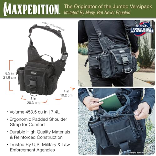 Image of MAXPEDITION Jumbo Versipack 7.4L Tactical Sling Bag, Concealed Carry Shoulder Bag, Crossbody EDC Bag, Compact Bug Out Bag, Messenger Bag for Survival Gear