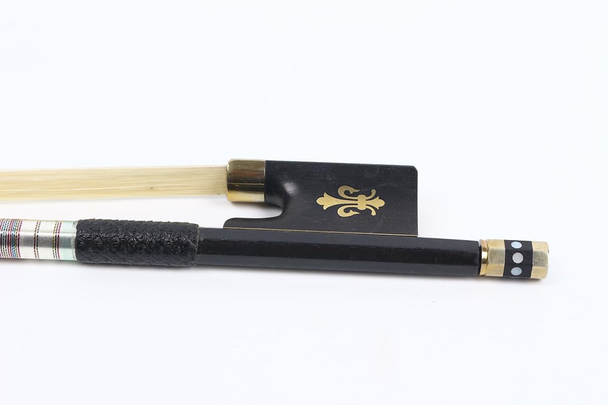Braided Carbon Fiber Violin Bow 4/4 Ebony Frog with Natural Bow Hair Leather wrapped Metal wire decoration Well Balance Light (Fleur de lis Inlay)