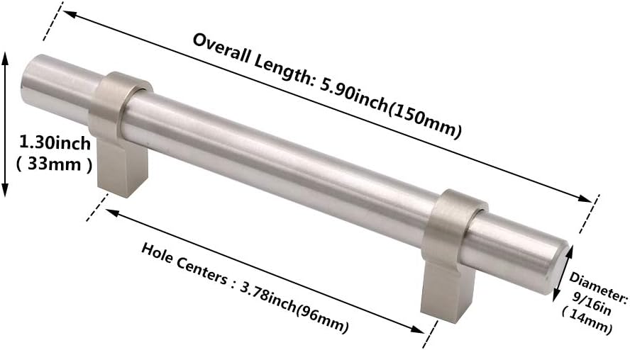 homdiy Cabinet Handles Brushed Nickel - 15 Pack 3-3/4in (96mm) Hole Centers Cabinet Hardware HDT16BSS Drawer Pulls Metal Handles for Dresser Drawers
