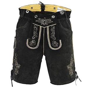German Wear Suède korte traditionele leren broek kostuum broek met bretels zwart