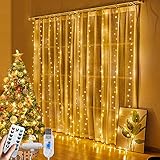 【300 LED Tiras de Alto Brillo】☆ Cortina luces de hadas, pequeño pero brillante, con 10 hilos de luces en total, fuente de iluminación generalizada, puede iluminar instantáneamente la atmósfera de felicidad en su habitación o apartamento, interior o exterior.