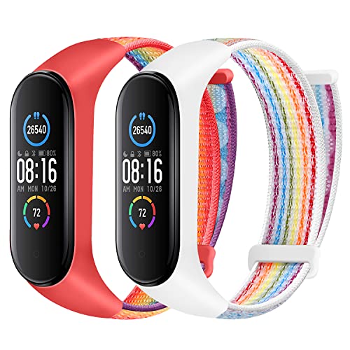 YCHDDER Solo Loop Nylon Strap Compatible with Xiaomi Mi Band 7 6 5 4 3/Amazfit Band 5,Lightweight Breathable Comfortable Adjustable Sports Replacement Strap for Xiaomi Mi Band NFC 7 6 5 for Women Men