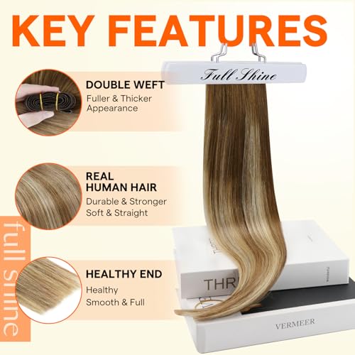 Image of Full Shine Weft Hair Extensions For Women 20 Inch 105G, Sew In Human Hair | Sew In Weft Extensions, Soft Straight Hair, Color 4 /27 /60 /8, Length And Fullness Boost