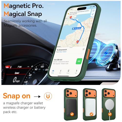 Image of BENTOBEN Magnetic for iPhone 17 Pro Max Case 6.9 inch 2025, [Compatible with Magsafe] Cute Slim Frosted Matte Military Shockproof Protective Bumper Girl Men Phone Cover for iPhone 17 ProMax, Dark Green