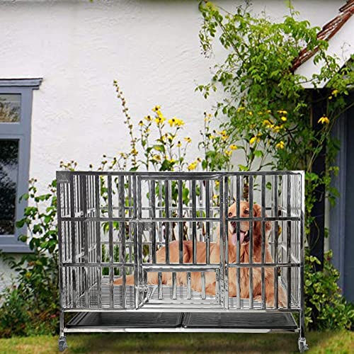 Confote 48" Heavy Duty Stainless Steel Dog Cage Kennel Crate And Playpen For Training Large Dog Indoor Outdoor With Double Doors & Locks Design Included Lockable Wheels Removable Tray No Screw #TOP4
