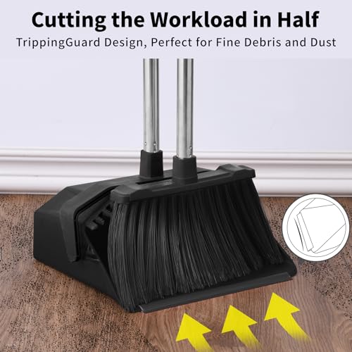Image of Tiumso Commercial Broom and Dustpan Set, 3-Pack Broom with Dustpan Combo Set, Industrial Brooms and Dustpans Sets 51 inch Long Handle, Large Brooms and Dust Pan for Hall Lobby Office Garage - Black