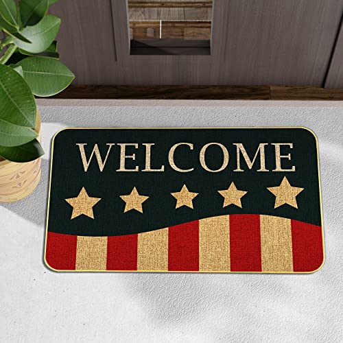 Patriotic Door Mat Memorial Day Doormat Independence Day Welcome Fun Spring Anti-Slip Rubber Backed Outdoor Indoor Low Profile Floor Mat 17 X 29 Inch #TOP6