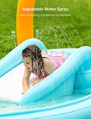 Sable Inflatable Play Center Wading Pool with Slide for Kids Children Garden Backyard 110\'\' x 71\'\' x 53\'\'