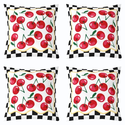 Housse de coussin 40x40 enfant fruits tropicaux patchwork rouge - 2