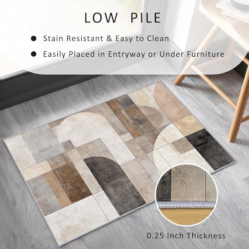Tapis moderne géométrique marron et gris 170x250cm lavable vintage - 5