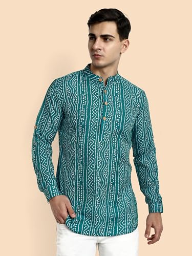 Image of Vardha Men's Cotton Printed Short Kurta with Comfortable Fit and Simple Style and Regular Look | Kurta for Men