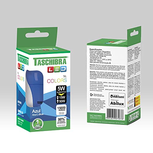 Taschibra 11080394, Lâmpada LED TKL Colors, 5 W, Azul