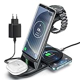 【2021 Neuestes kabelloses 4-IN-1-Ladegerät】: Laden Sie Ihr iPhone / Ihre Samsung Watch auf （Hinweis: Nicht kompatibel mit Apple Watch Series 6/5/4/3/2/1） / Airpods gleichzeitig, verstecken Sie die langen redundanten Kabel, machen Sie Ihr Schreibtisch oder Nachttisch ordentlich und orginazed. Passen Sie Ihr Schlafzimmer, Arbeitszimmer, Flur und Schreibtisch an. (Der QC 3.0-Adapter ist im Lieferumfang enthalten.)