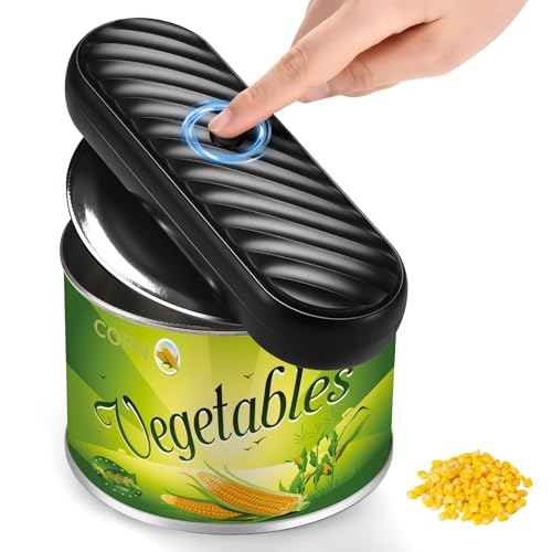 Electric Can Opener for Seniors Rechargeable Hand Held Automatic Kitchen Can Opener with Smooth Edge, One Touch, Easy to Use, Safe & Hands Free Operation for Elderly, Arthritis Users, Black (Black)