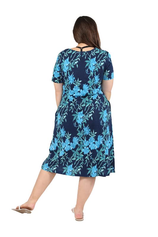 Image of LA CERA Women's 100% Cotton Floral A-Line Sun Dress with Side Pockets Midi | Scoop Neck | Short Sleeves | Side Pockets | Floral Print