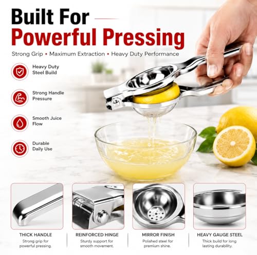 Image of Ajay's Shoppe Stainless Steel Lemon Squeezer 20 CM | Heavy Duty Hand Press Juicer with Strong Grip Handle