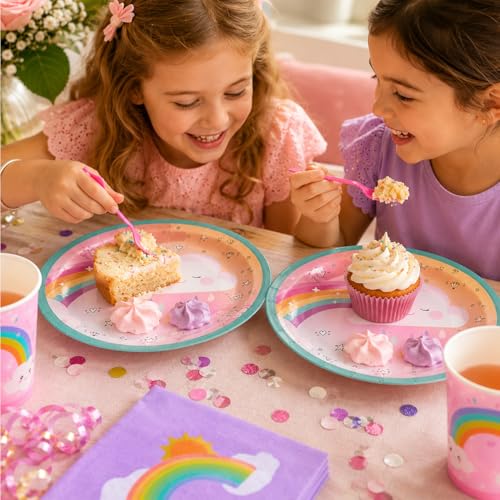 Image of Rozi Decoration Rainbow Party Set - 40 Pcs Plates Cups Napkins Supplies