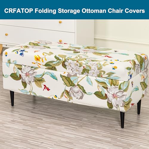 CRFATOP Printed Rectangle Ottoman Stool Cover Stretch Folding Storage Footstool Bench Slipcovers Upholstered Foot Chest Chair Covers Washable Entryway Furniture Protector with Elastic Bands,L,02 by CRFATOP - Image 4