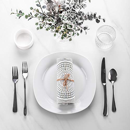 Y YHY 10.5 Inches Porcelain Dinner Plates, Square Round Serving Plate Set, Set of 6, White