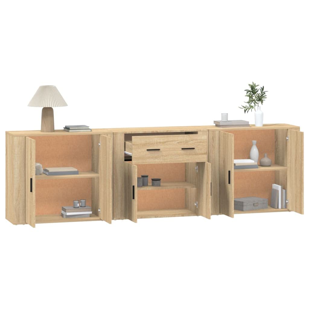Kredens zestaw 3 szt. dąb Sonoma materiał drewnopochodny, 80 x 33 x 70 cm, uniwersalna przestrzeń do przechowywania, szafa do salonu, kuchni, korytarza, nowoczesny design, trwała i odporna na