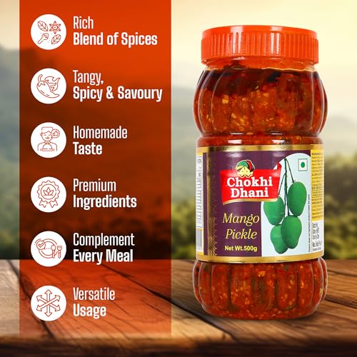 Image of Chokhi Dhani Mango Pickle 500g | Aam Ka Achar | Spicy & Tangy Rajasthani Style | No Artificial Colours | Traditional Homemade Taste | Veg