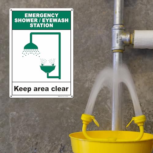 Brimar - 10\" x 14\" - Shower/Eyewash Station Sign - Rust-Free Aluminum - Safety Promotion - Easy Installation