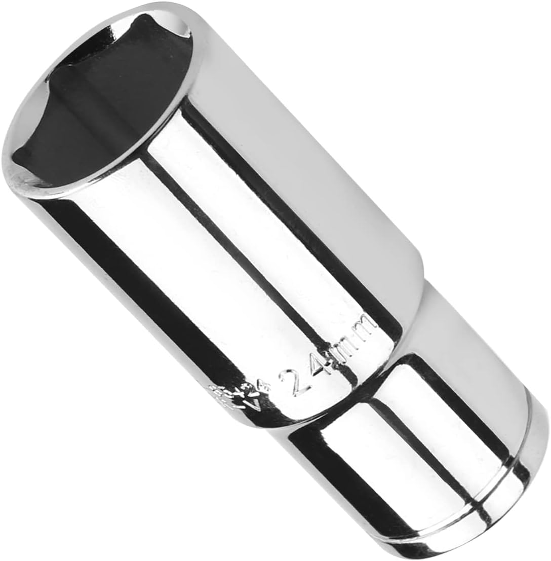 Auniwaig 1/2 Inch Drive x 24 mm Deep 6-Point Impact Socket, Metric, Cr-V, Mechanic Fractional Socket