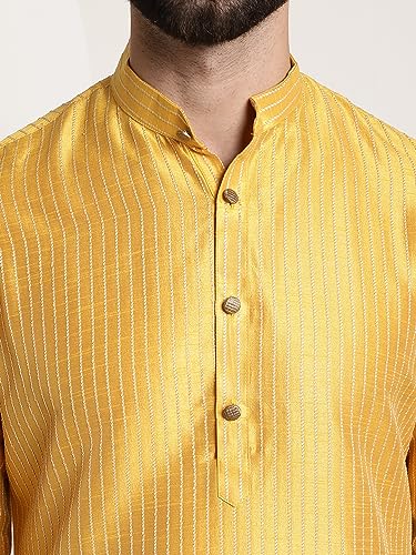 Image of SOJANYA Men's Pintuck Silk Blend Embroidered Kurta