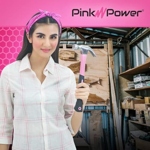 Pink Power 16oz Small Pink Hammer – All Purpose Mini Claw Hammer for Womens DIY and Craft with Slip Resistant Handle for Girls LadiesTools