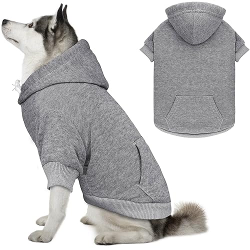 Dog Sweaters for Large Dogs,Dog Hoodie Sweater Solid Soft Brushed Fleece Pet Clothes Hoodie Sweatshirt with Pocket(Grey-XL)