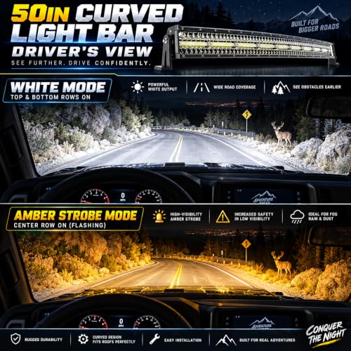 Image of 50Inch 288W Curved LED Light Bar White /Amber Flasing Six Strobe Modes