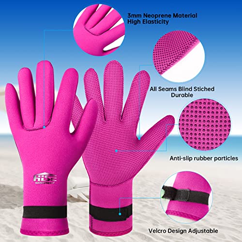 3mm Neoprene Diving Gloves, Wetsuit Gloves Thermal Anti-slip Scuba Gloves for Men Women Diving Snorkeling Sailing (Pink, S) - Image 3